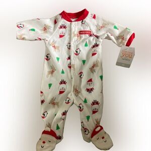 Infant Baby Carters Santa Christmas Holiday Onesie Sleeper NWT